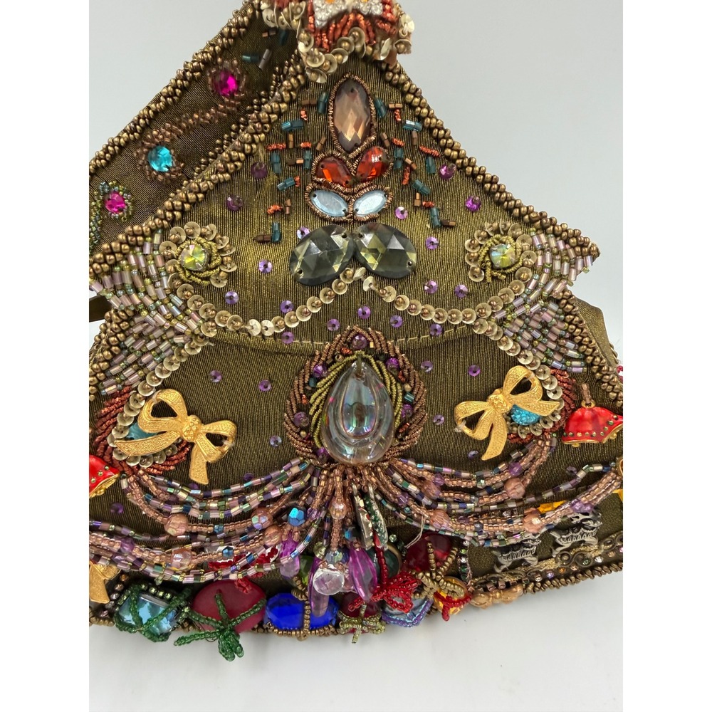 Mary Frances Christmas Tree Beaded Jeweled Novelty Handbag Green Holiday Clutch - Picture 3 of 12
